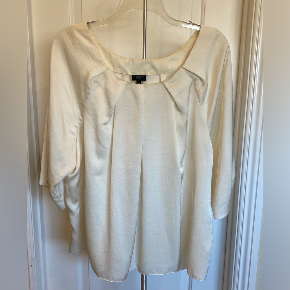 Talbots Pleated Neck Crinkle Poly Silk Blouse